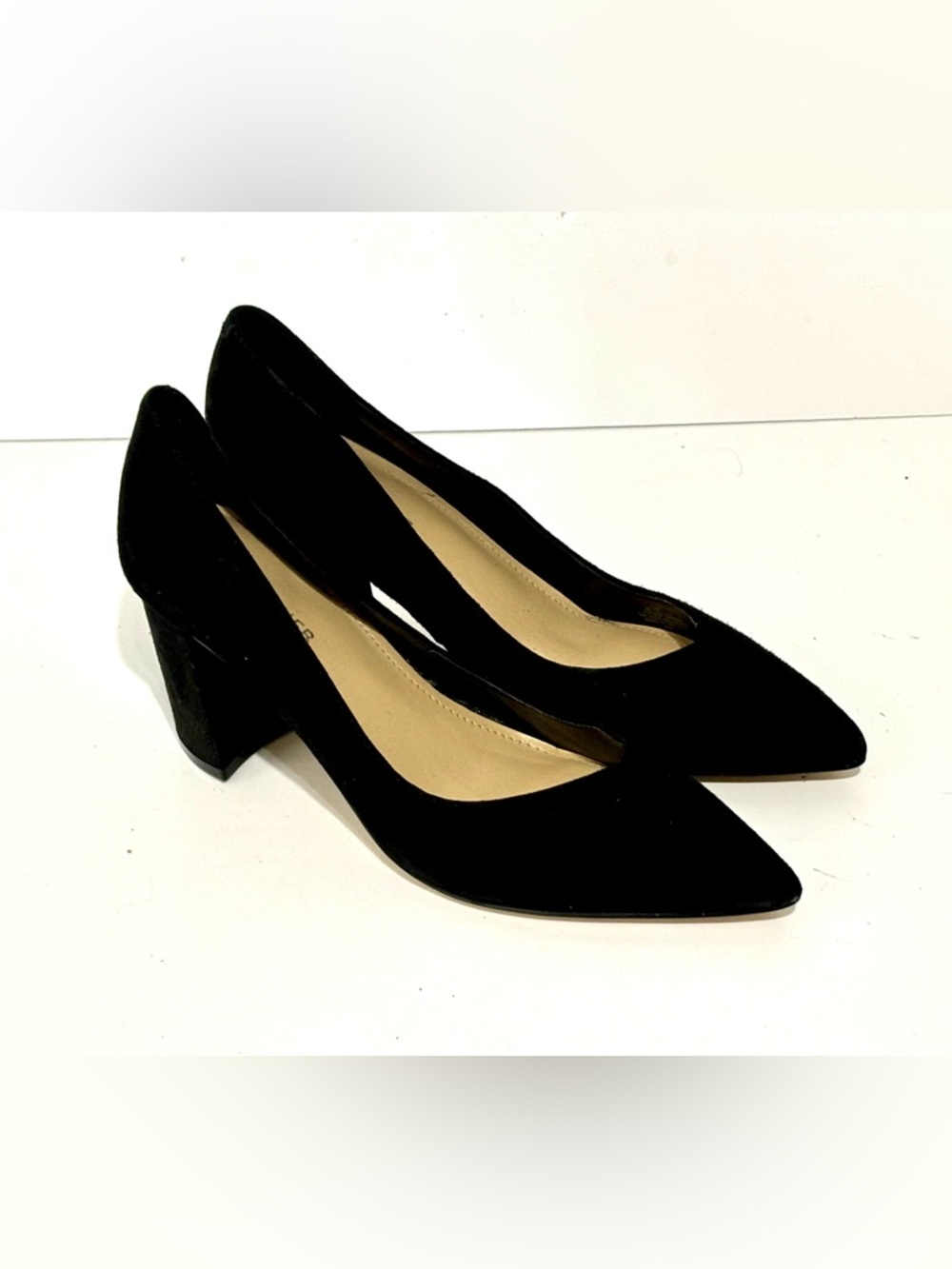 Marc Fisher Caitlin Suede Black Block Pump Heels Pointed Toe 7.5 M EUC